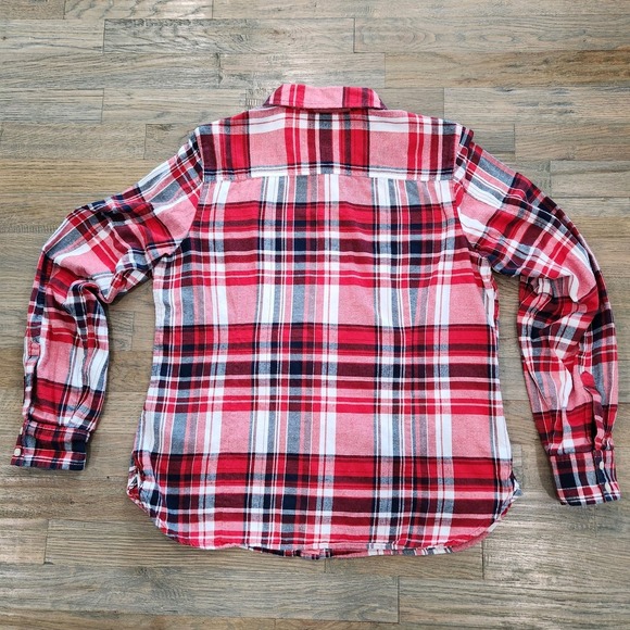 Tommy Hilfiger Popover Red Plaid Women Medium Roll-Tab Long Sleeve Button Down - Picture 6 of 10